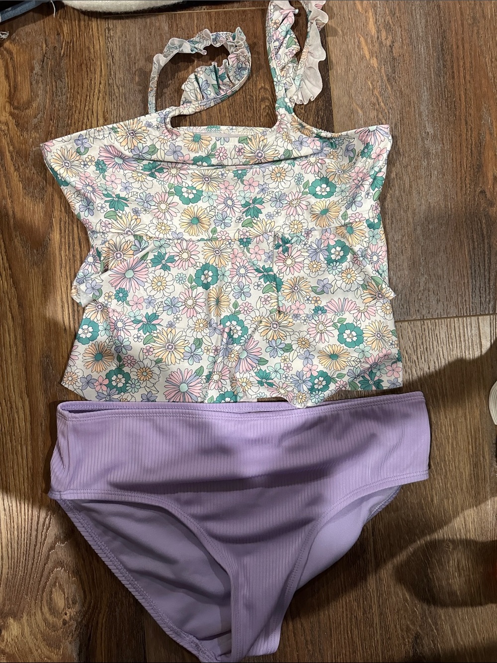 wonder nation Floral Tankini Top and Lavender Bikini Bottoms